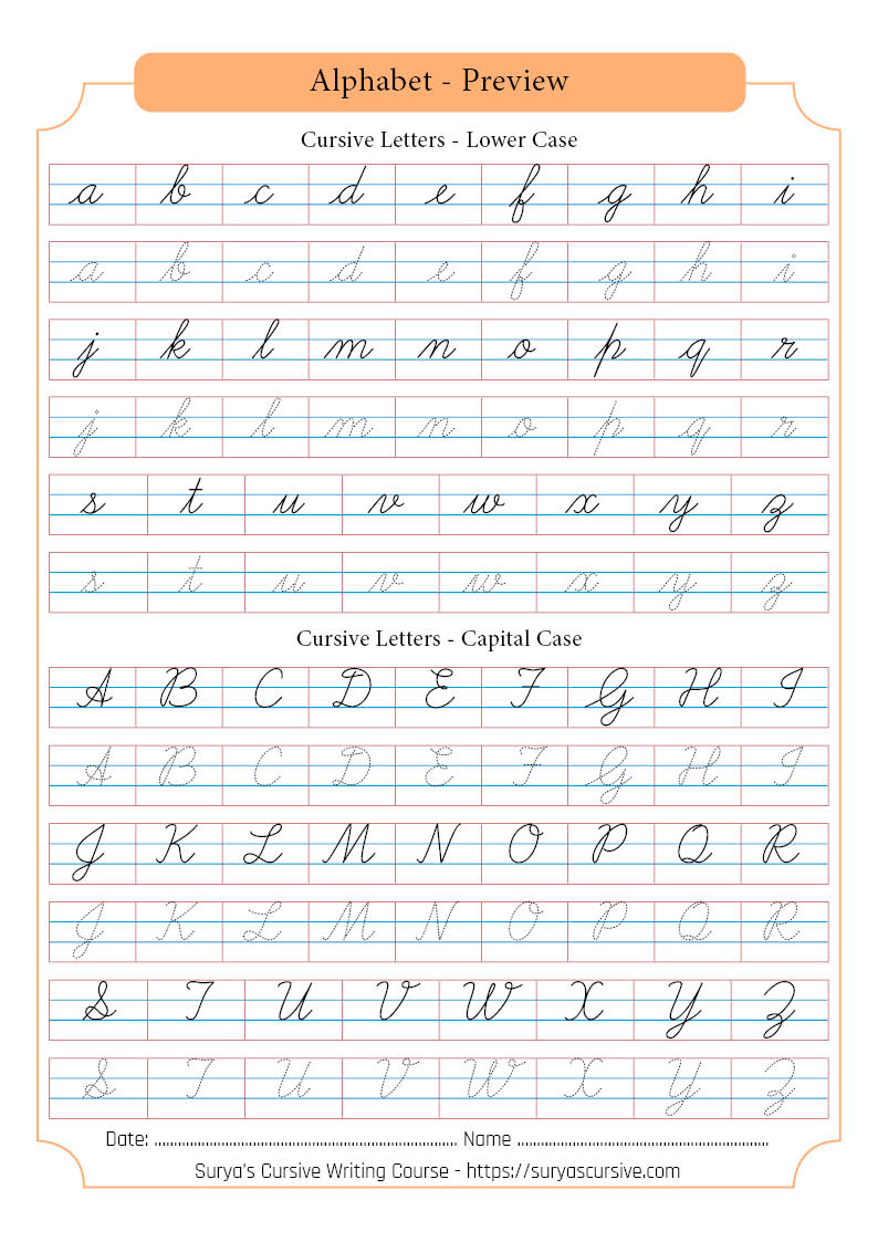 free cursive writing worksheets suryascursivecom