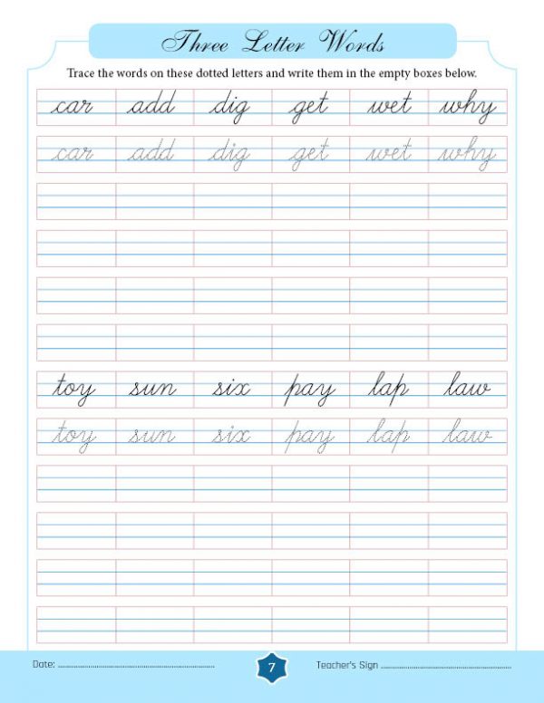 Free 15-day Cursive Writing Course → Three Letter Words in Cursive ...