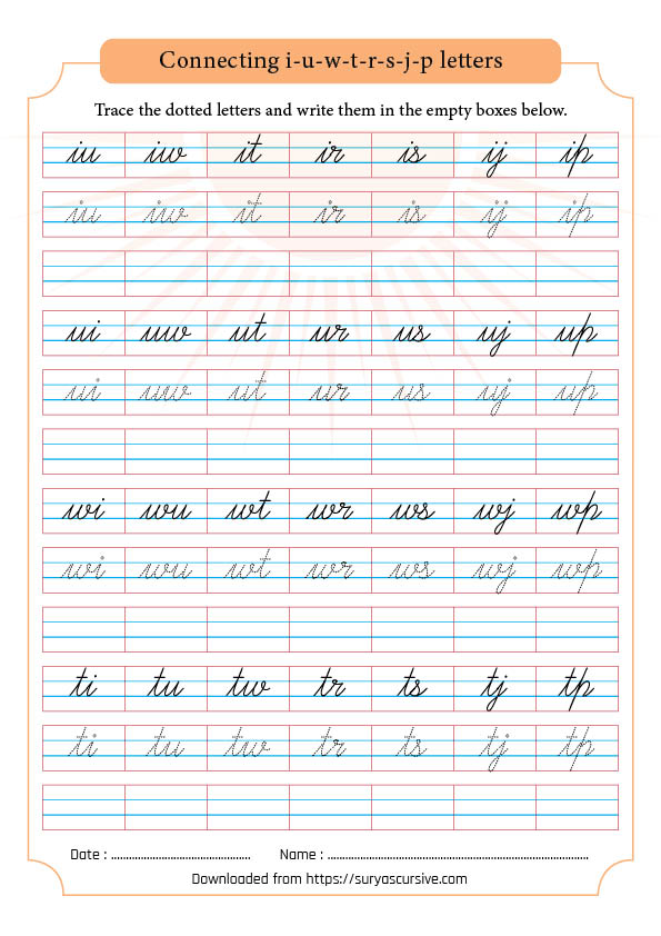 Practice Connecting I U W T R S J P Letters As 2 Letter Words Suryascursive Com