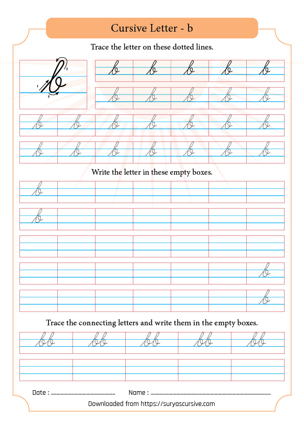 Cursive Letter b in Lowercase | SuryasCursive.com