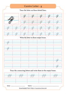 Cursive Letter g in Lowercase - SuryasCursive.com