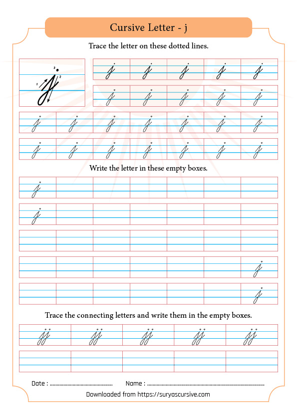 Cursive Letter j in Lowercase | SuryasCursive.com