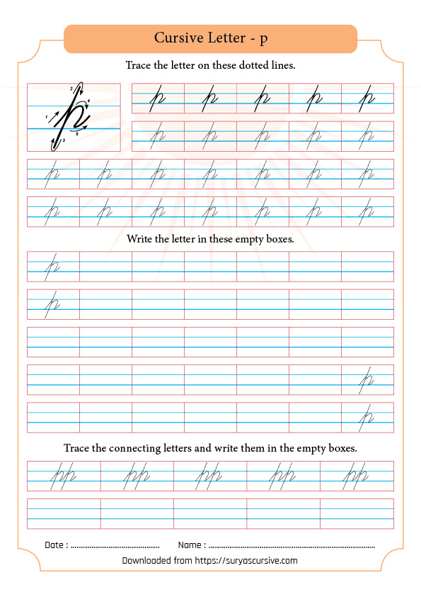 Cursive Letter p in Lowercase | SuryasCursive.com