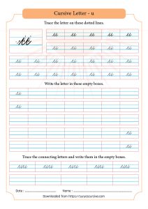 Cursive Letter u in Lowercase - SuryasCursive.com