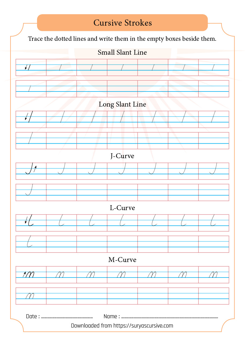 Cursive Strokes Practice Sheets
