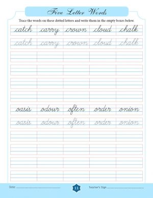 Free 15-day Cursive Writing Course → Five Letter Words in Cursive ...