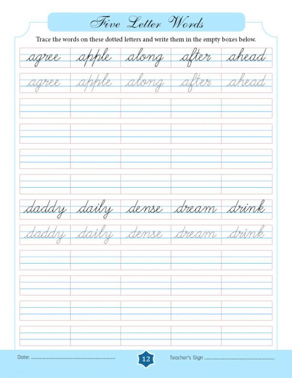 Free 15-day Cursive Writing Course → Five Letter Words in Cursive ...