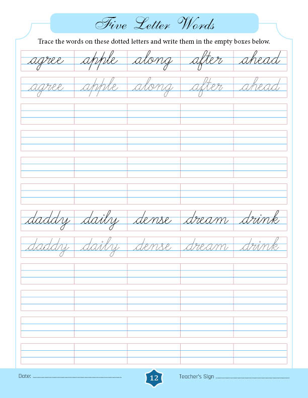 Free 15-day Cursive Writing Course → Five Letter Words in Cursive ...