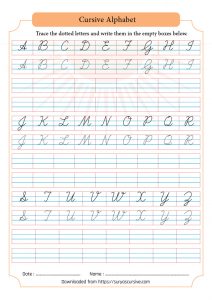 free a z capital cursive handwriting worksheets suryascursivecom