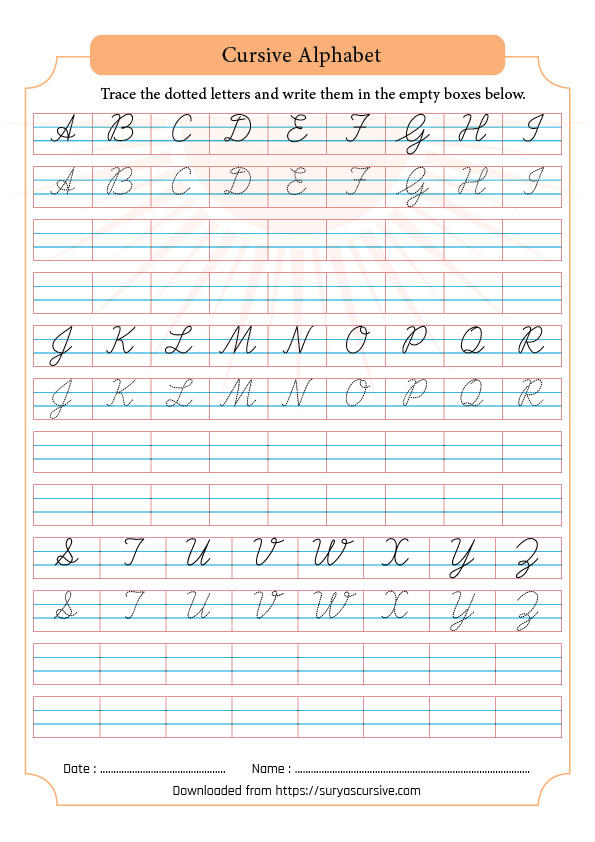 Cursive Writing a to z Capital and Small Letters