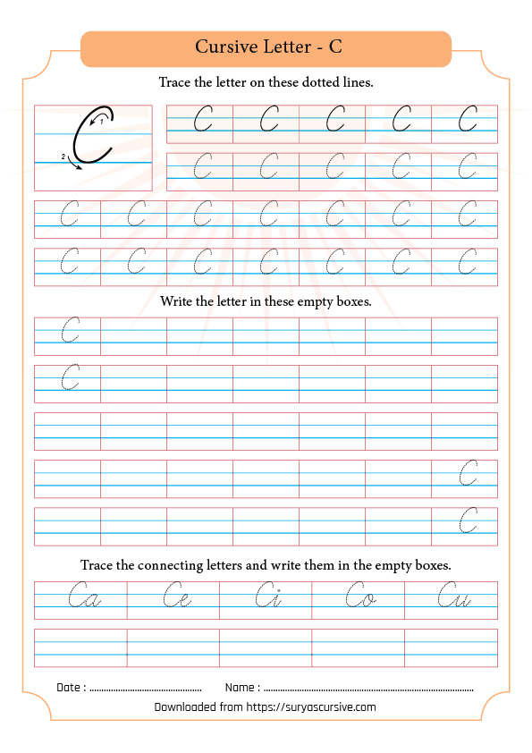 capital letter c in cursive suryascursivecom