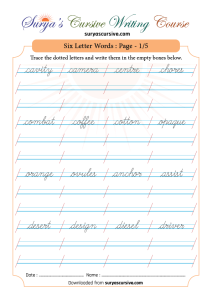 Six Letter Words in Cursive - SuryasCursive.com