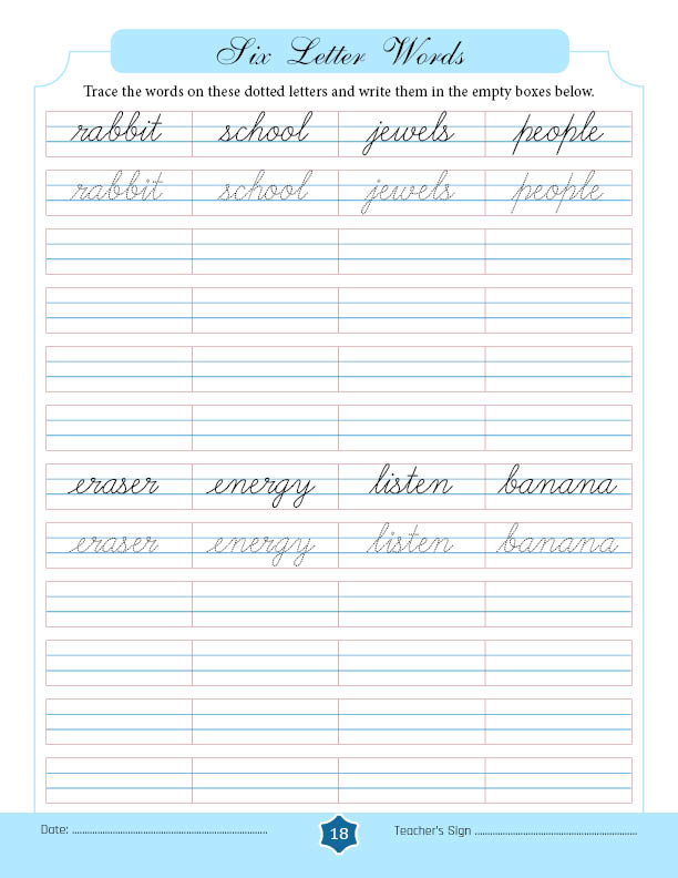 Six Letter Words in Cursive | SuryasCursive.com