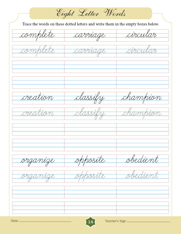 Eight Letter Words in Cursive - SuryasCursive.com