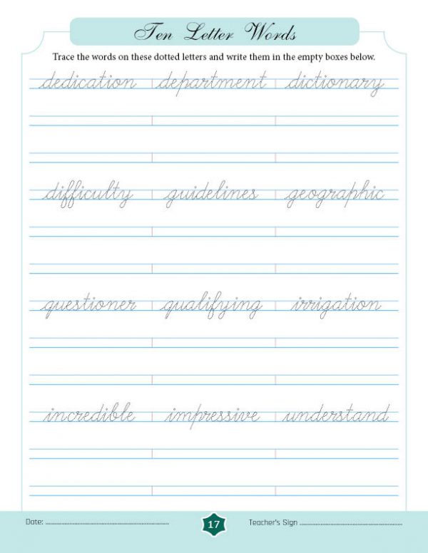 Ten Letter Words in Cursive - SuryasCursive.com