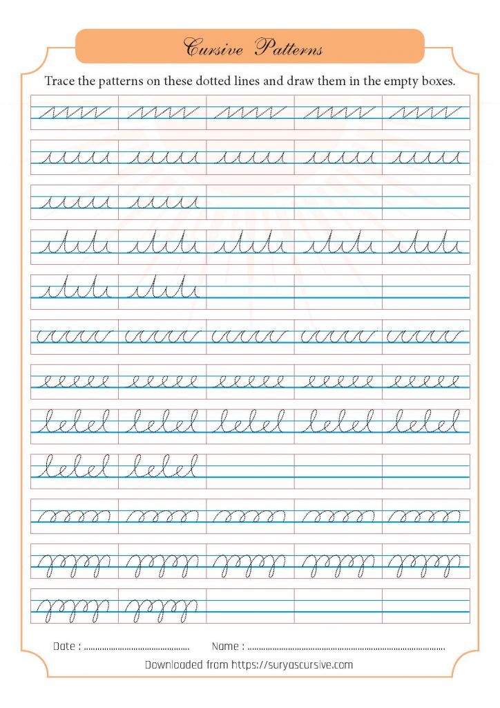 Cursive Patterns for Beginners - Worksheet (PDF) - SuryasCursive.com