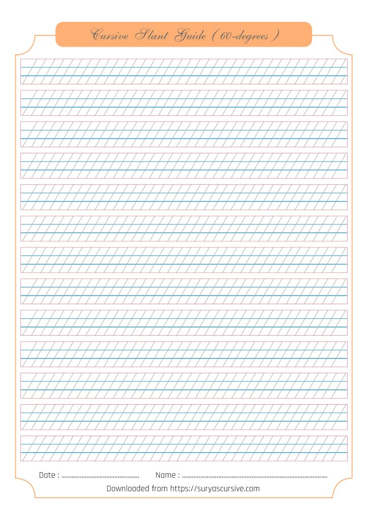 Printable Slant Guide for Cursive Writing - SuryasCursive.com