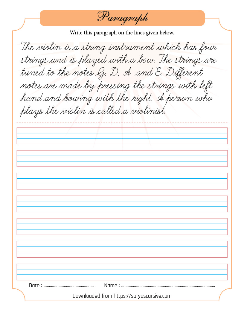 Free Cursive Handwriting Paragraph Practice Sheets - Free Printable ...