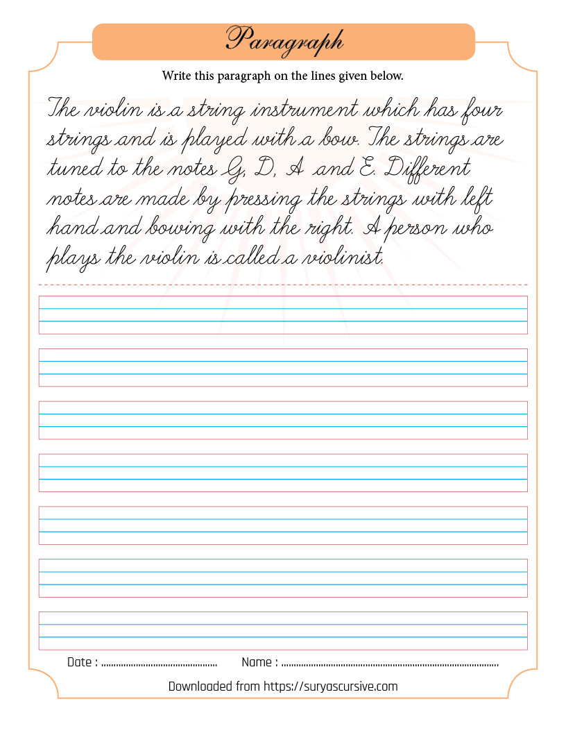 free cursive writing paragraph worksheets pdf suryascursive com