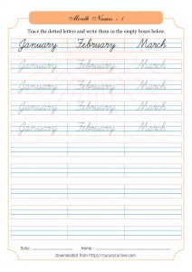 months of the year cursive worksheets suryascursive com
