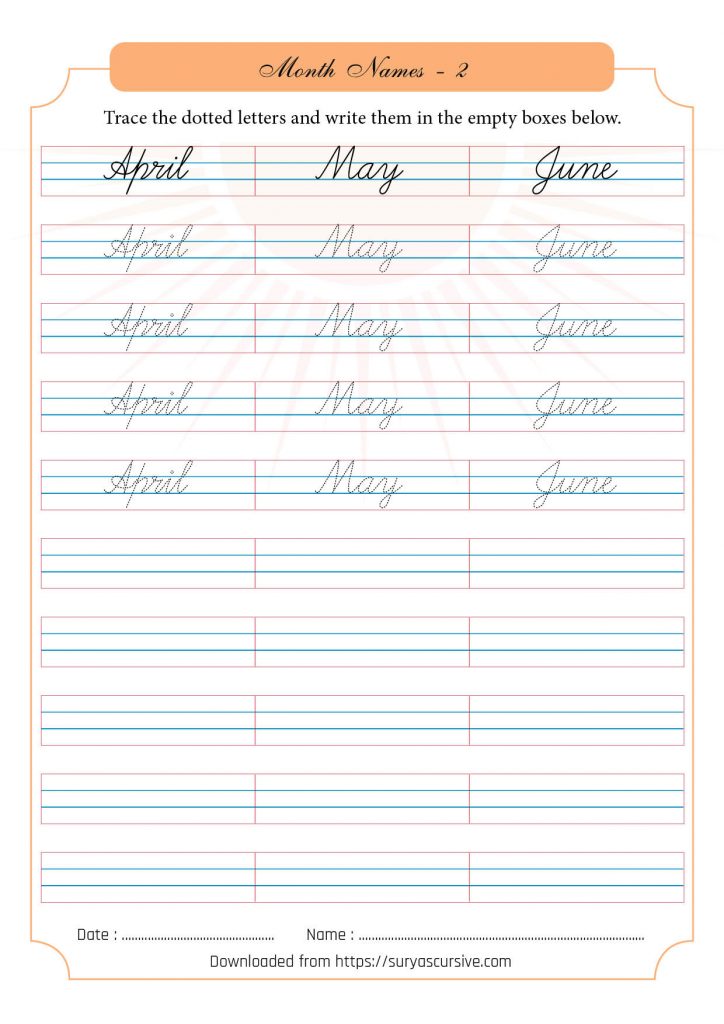 Months of the Year - Cursive Worksheets - SuryasCursive.com