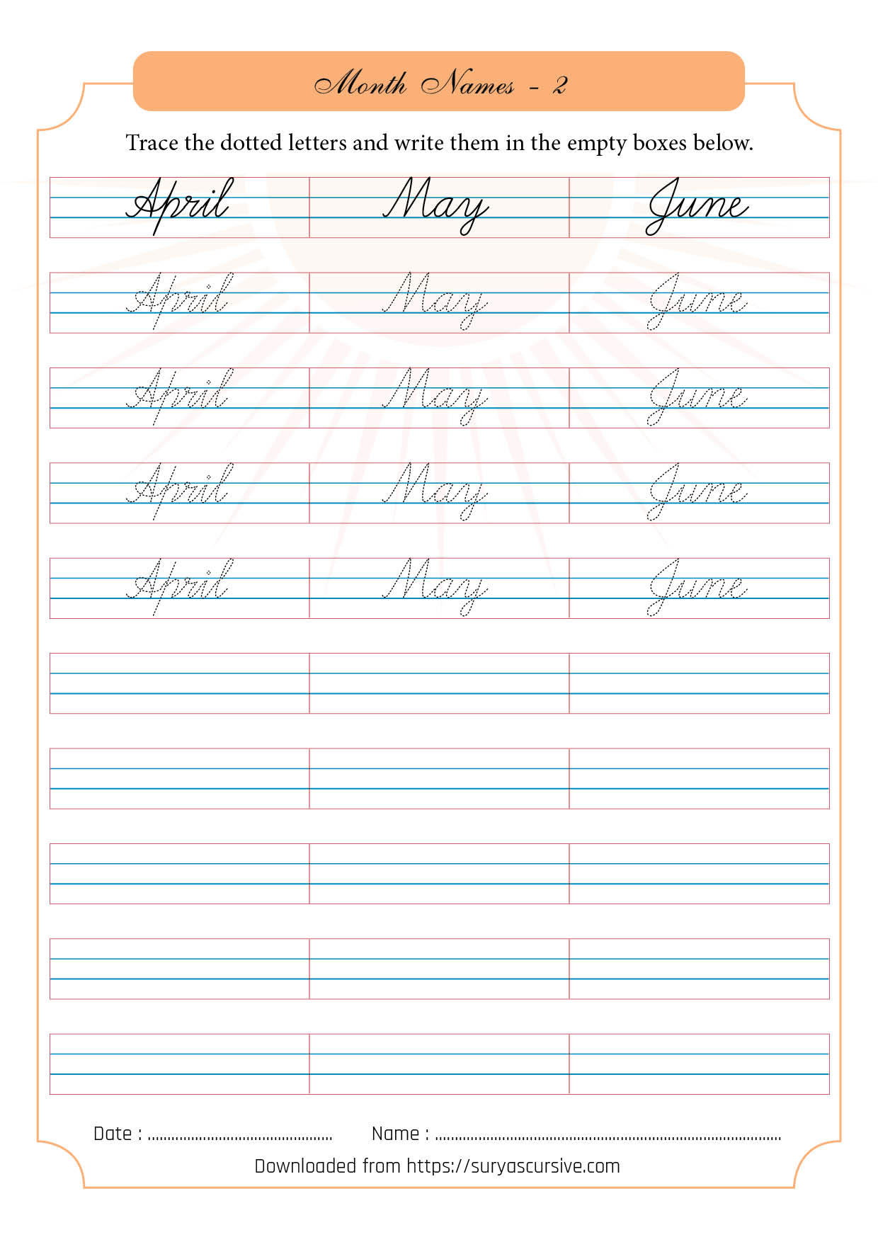 Months of the Year - Cursive Worksheets - SuryasCursive.com