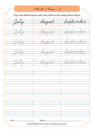 Months of the Year - Cursive Worksheets - SuryasCursive.com