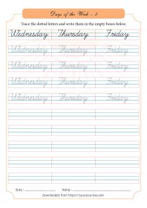 DAYS OF THE WEEK FREE CALLIGRAPHY PRACTICE SHEET